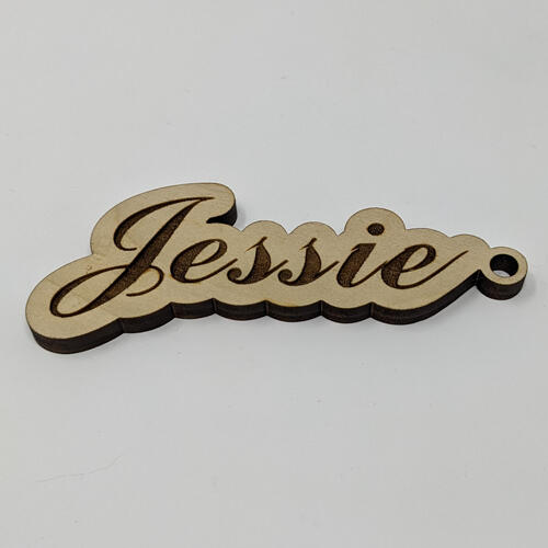 Engraved wooden keychain with text