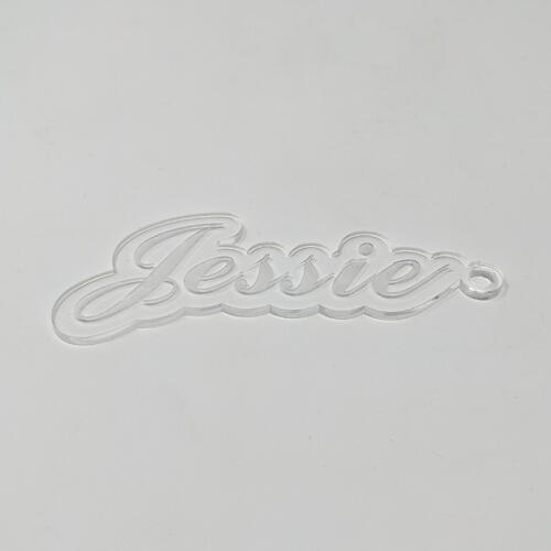 Clear acrylic keychain with text